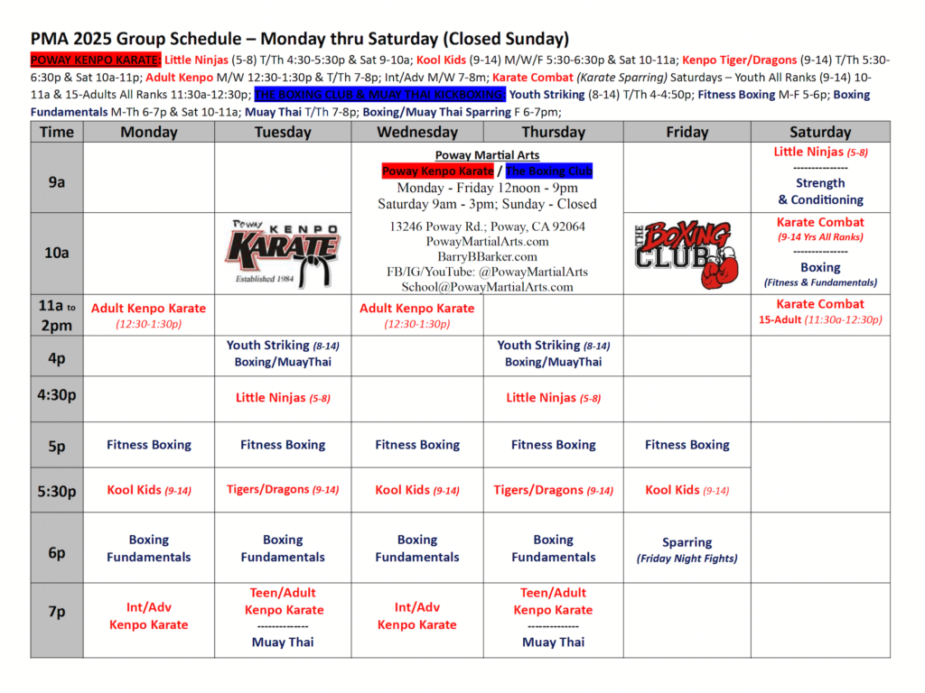 poway martial arts group classes January 2025